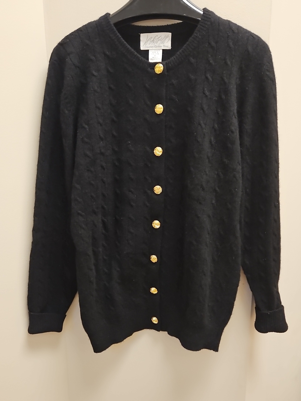 Women's Black Knit CASHMERE Cardigan with Gold Buttons